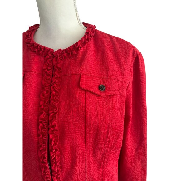 RUBY RD Red Brocade Cotton Blend Jacket Blazer Size 14 - Picture 2 of 7
